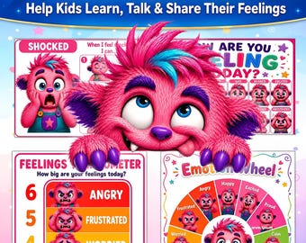 Printable Emotion Activity Bundle For Kids | Feelings Poster, Flashcards, Emotion Wheel & Coping Cards.
