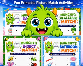 Munchy's Match Activity Pack | 50 Preschool Picture Worksheets (PDF Download)