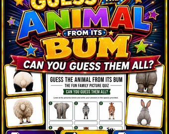 Guess The Animal From Its Behind Printable Quiz | Funny Animal Picture Quiz | Family Party Game | Kids Party Game | Digital PDF Download
