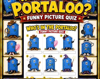 Who's In The Portaloo Printable Picture Quiz, Funny Family Party Game, 27 Question Quiz, Digital Download