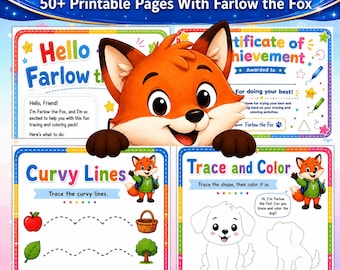 Preschool Tracing Worksheets, Shapes, Numbers, Letters, Animals (Digital Download)