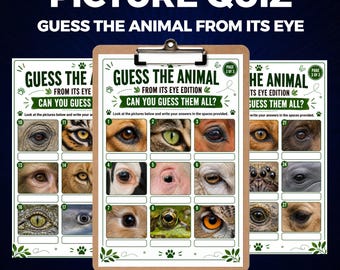 Guess The Animal Eye Quiz, Printable Family Game, Kids Classroom Activity (Digital Download)