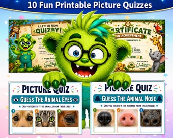 Animal Picture Quiz Bundle for Kids | 10 Printable Guessing Games (Instant Download)