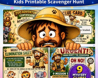 Who Took Monty’s Key? Zoo Scavenger Game Printable, Kids Birthday Mystery Activity