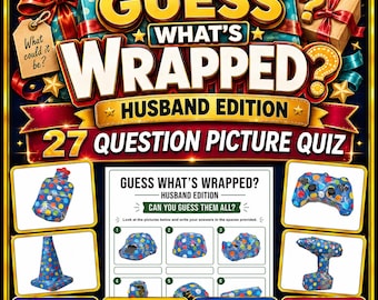 Printable Guess What’s Wrapped Quiz With Answers | Husband Edition Trivia Game | Bonus Watch-Along Version Included | Instant Download PDF