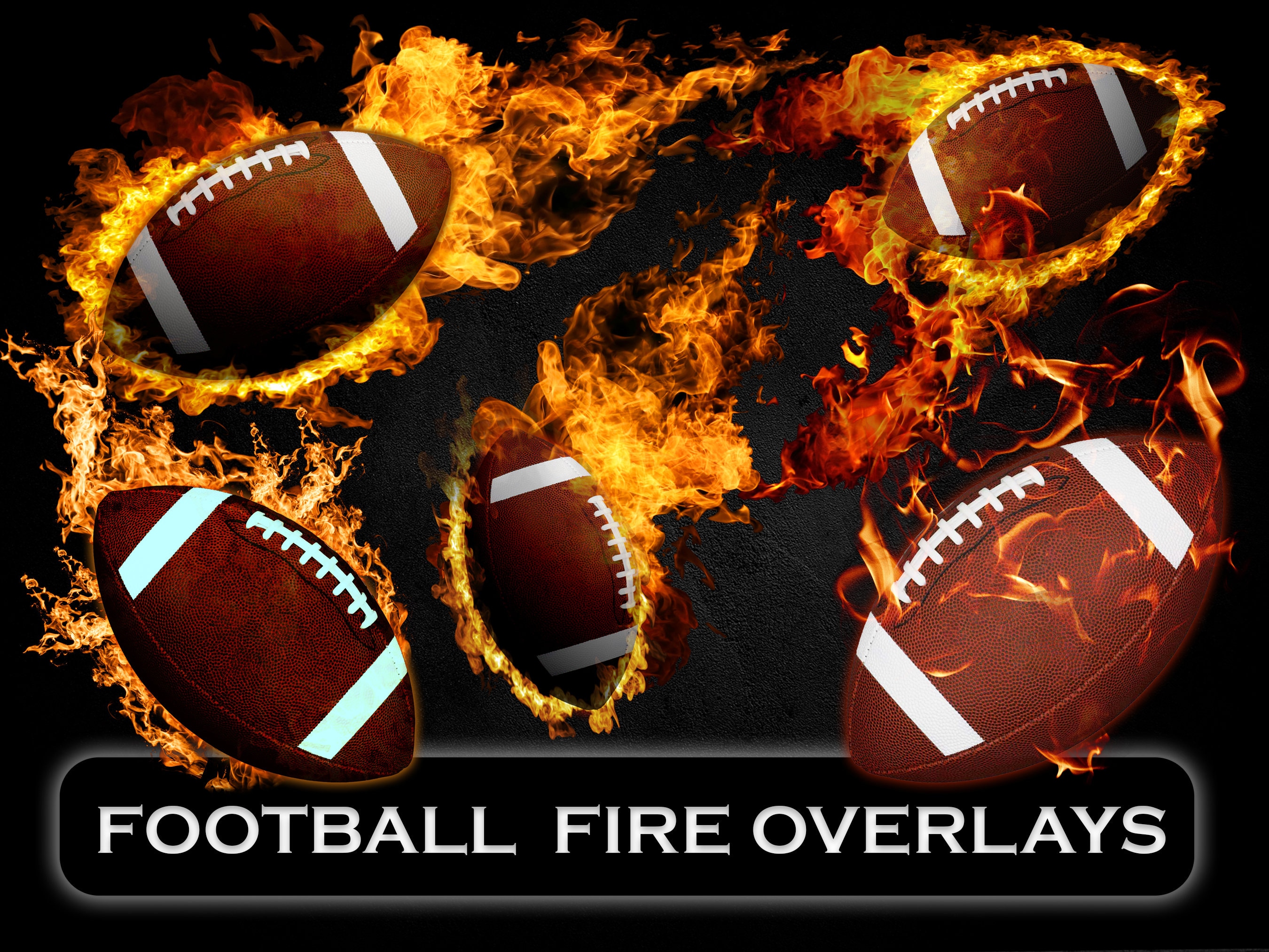 5 American Football Fire Overlays, Fire, Overlays, Sport Overlays, Realistic