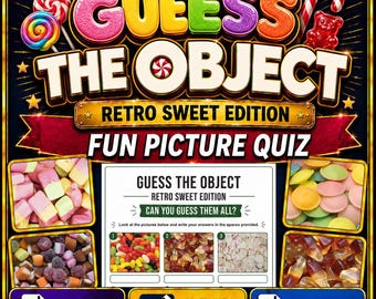 Retro Sweet Picture Quiz Printable, Guess The Sweet Game, 27 Question Candy Quiz, Family Party Game, Birthday Quiz, A4 & US Letter