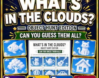 Printable What’s in the Clouds Quiz With Answers | Object Edition Trivia Game | Bonus Watch-Along Version Included | Instant Download PDF