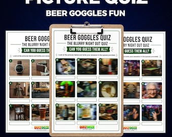 Quiz sugli occhiali da birra / Gioco di immagini di una serata fuori con effetto sfocatura (Download digitale)