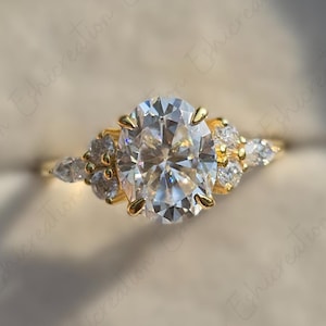 2.50 CT Vintage Oval Diamond Engagement Ring Unique Rose Gold Moissanite Diamond Wedding Ring Cluster Diamond Best Promise Ring for Women