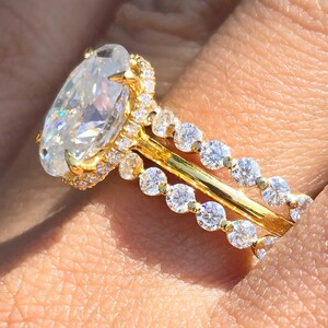 3CT Oval Cut Moissanite Bridal Ring Set Engagement Ring Set Three Ring Set Anniversary Gift 18KT Solid Gold Matching Band Set Wedding Rings
