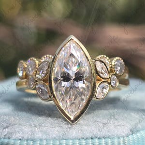 Parure de mariage en moissanite taille marquise 3 CT, or massif 14 carats/18 carats, deux anneaux uniques assortis, ensemble de bagues solitaires, cadeau de fiançailles