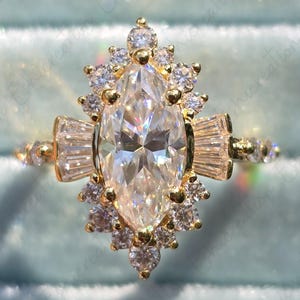 Vintage Filigree Marquise Moissanite Engagement Ring Art Deco Yellow Gold 2CT Moissanite Wedding Ring For Women Anniversary Gift For Her