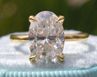 Zierlicher Ovalschliff Moissanit Diamant Verlobungsring 10K Solid Gold Vintage Ring Zierliche Hochzeit Minimalist Schmuck für ihren Jubiläumsring