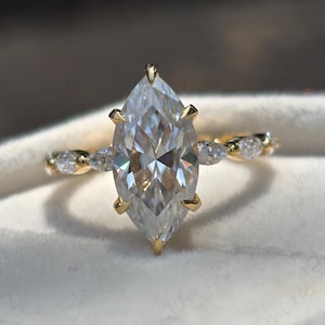 2 Ct Marquise Engagement Ring Marquise Moissanite Wedding Ring Anniversary Ring 14K Solid Yellow Gold Vintage Handmade Jewelry For Women