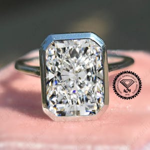 Bezel Lab Grown Diamond Ring 2.50 CT Radiant Cut Diamond Engagement Ring Bezel Radiant Cut Ring Lab Created Diamond Ring White Gold Ring