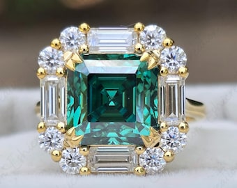 2 Ct Diamond Asscher Cut Ring Asscher Cut Moissanite Ring Green Asscher Cut Solitaire Wedding Ring Asscher Cluster 14k Yellow Gold Ring