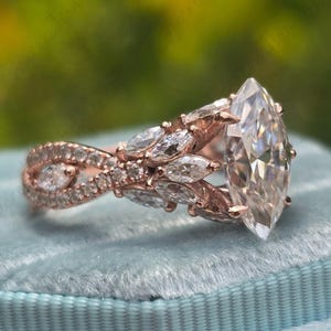 Floral Marquise Cut Moissanite Engagement Ring Vintage 14K Gold Moissanite Diamond Wedding Ring Nature Inspire Ring Promise Ring For Women