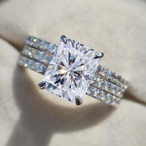 3 Ct Radiant Diamond Engagement Ring 14k White Gold Radiant Cut Wedding Set Radiant Bridal Set Moissanite Radiant Cut Bridal Set For Women