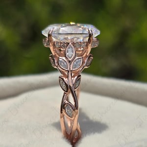 Floral 3 CT Oval Cut Moissanite Engagement Ring Vintage 14K Rose Gold Bridal Ring Nature Inspire Oval Diamond Ring Thank You Gift For Women