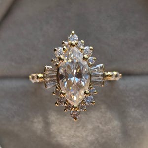 3 Ct Marquise Cut Moissanite Ring Vintage Moissanite Engagement Ring Solid Gold Unique Wedding Ring Diamond Ring For Her Handmade Ring