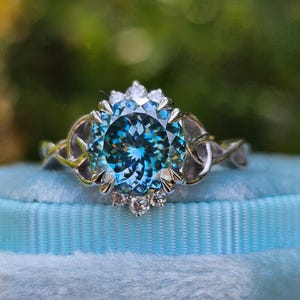 Antique 2.20 CT Portuguese Cut Blue Moissanite Engagement Ring Solitaire Wedding Ring for Women Promise Gold Ring