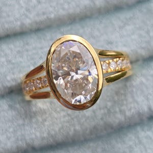 3 Ct Oval Bezel Solitaire Wedding Ring Oval Cut Moissanite Engagement Ring Oval Bezel Promise Ring Simple Bezel Set Bridal Ring For Women
