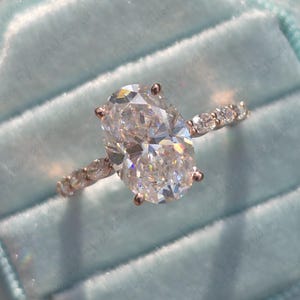Oval Moissanite Hidden Halo Engagement Ring 3Ct Oval Diamond Ring Unique Ring With Oval Wedding Band, 14K Rose Gold Ring For Women