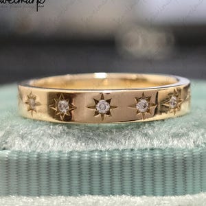 3 mm Star Engraved Ring Celestial Gold Ring Starry Ring Band Alternative Ring Unique Wedding Ring Gold Gold Round Diamond Wedding Band