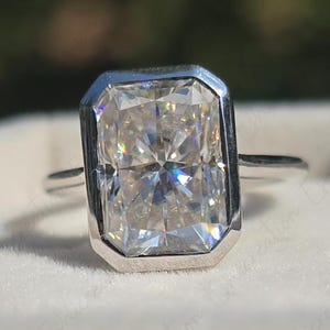3 Ct White Gold Engagement Ring Radiant Cut Ring Moissanite Radiant Engagement Ring Bezel Cut Solitaire Ring Diamond Wedding Ring For Women