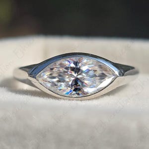 East West 2.0 CT Marquise Cut Moissanite Engagement Ring, 14K Solid White Gold Ring, Bezel Set Ring, Solitaire Ring, Promise Ring For Women