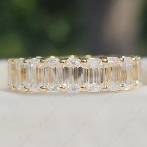 14k Gold Baguette Wedding Band Solid Gold Vertical Baguette Bridal Ring Full Eternity Stackable Moissanite Ring Anniversary Engagement Band
