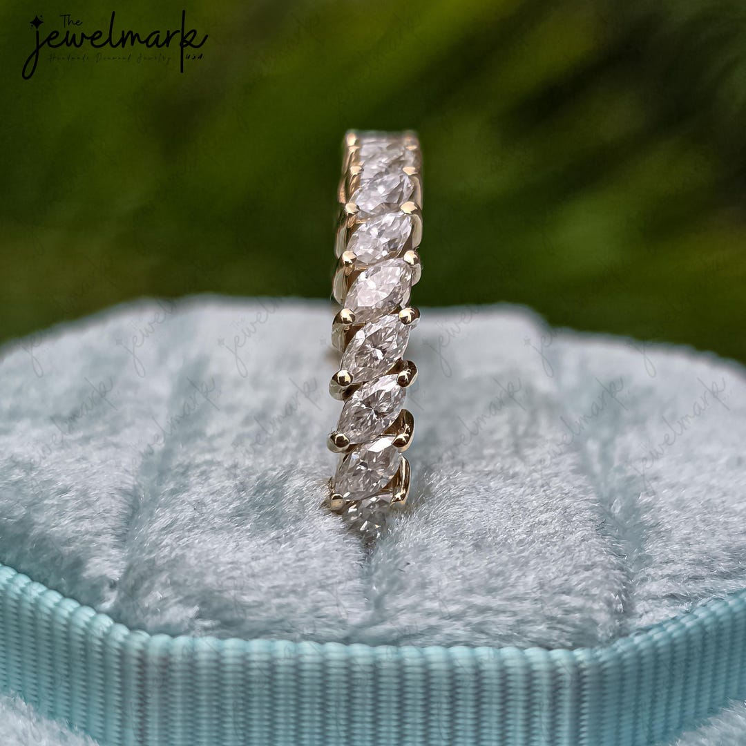 Marquise Diamond Eternity Band | Dainty Gold Stacking Ring | Wedding ...
