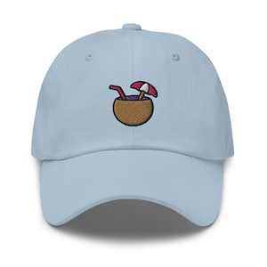Coconut Drink Dad Hat, Embroidered Tropical Summer Cocktail Baseball Cap, Cute Beach Hat Fruit 6 Panel Multiple Colors, Vacation Party Gift