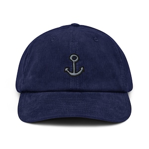 Cord-Hut mit Anker-Stickerei, stilvolle Cord-Cap, verstellbarer Baumwoll-Cord-Riemen, Unisex Casual Cap für alle Kopfgrößen