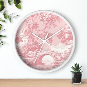 Pink Toile Floral Wall Clock - Elegant Home Decor, Trendy Floral Print, Unique Gift for Her, Vintage Style Clock, Chic Office Decor
