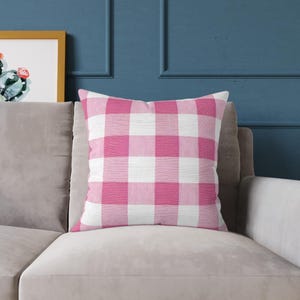 Chic Pink Buffalo Check Pillow | Cozy Home Decor, Farmhouse Accent, Gifts for Her, Soft Cushion for Living Room, Spring Celebration