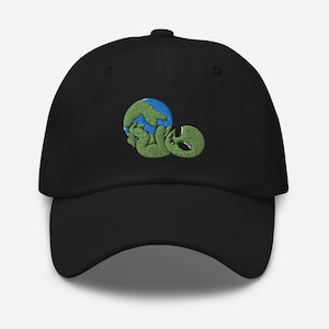 Alien & Earth Dad Hat, Planet Embroidered Hat Handmade Adjustable 6 Panel Unisex Baseball Cap in Multiple Colors, Funny Scifi Gift for Him