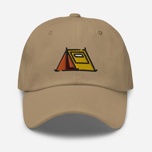 Camping Tent Dad Hat, Embroidered Hat, Hiking Baseball Cap - Unisex Adjustable Unstructured 6 Panel in Multiple Colors, Gift for Camper
