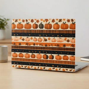 Fall Pumpkin MacBook Case | Cozy Autumn Leaves Laptop Cover | Rustic Farmhouse Plaid Apple Computer Shell | Thanksgiving Gift