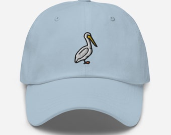 Pelican Bird Dad Hat, Embroidered Animal Baseball Cap, Unisex Adjustable Unstructured 6 Panel Dad Cap in Multiple Colors, Bird Lover Gift