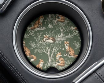 Auto-Untersetzer-Set „Waldfuchs“, Getränkehalter für Naturliebhaber, rustikale Auto-Deko im Cottagecore-Stil, Geschenkidee für Neuwagenkäufer