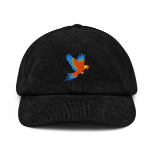 Parrot Embroidered Corduroy Hat, Colorful Bird Cap, Adjustable Strap, Unique Gift for Bird Lovers, Stylish and Comfortable Headwear