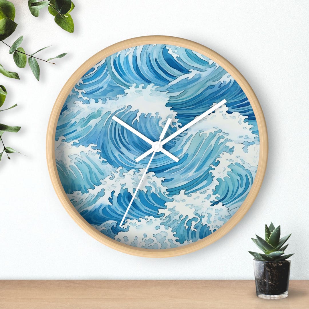 Blue Ocean Waves Wall Clock | Nautical Coastal Decor - Etsy