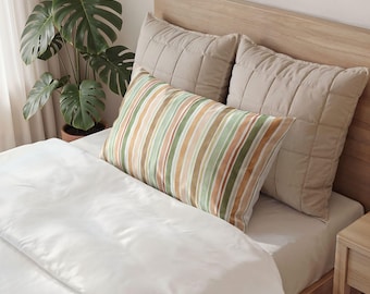 Earth Tone Vertical Stripes Pillow Sham | Muted Sage, Beige, Terracotta Cotton Bedding