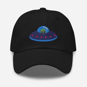 Alien UFO Embroidered Dad Hat, Cool Space Unisex Adjustable Baseball Cap in Multiple Colors, Perfect Gift For Astronomy & Sci-Fi Lovers