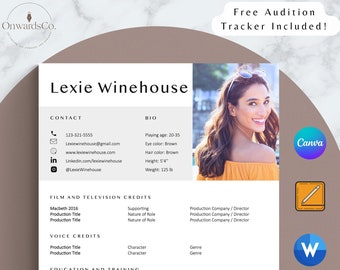 Canva Acting Resume Template for Actors 8x10 Size Audition Resume Professional Theatres Acting Credits Modern Dancer Canva CV Template 2023
