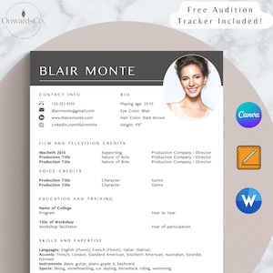Resume for Actors 8x10 Size Matches Headshot Modern Sleek CV Template for Auditions Professional 2023 Actor Resume Template Canva Dancer CV