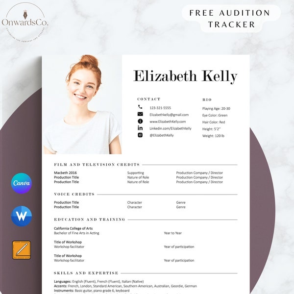 8x10 Actor Resume Template Headshot for Auditions Editable Modern Acting Resume for Castings Theatre Film Dancer Resume Canva Template Word