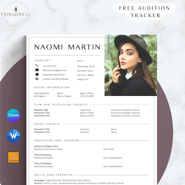 8x10 Actor Resume Template Musical Theatre Resume Canva Template for Auditions Headshot Dancer Resume Word Industry Standard Acting Resume